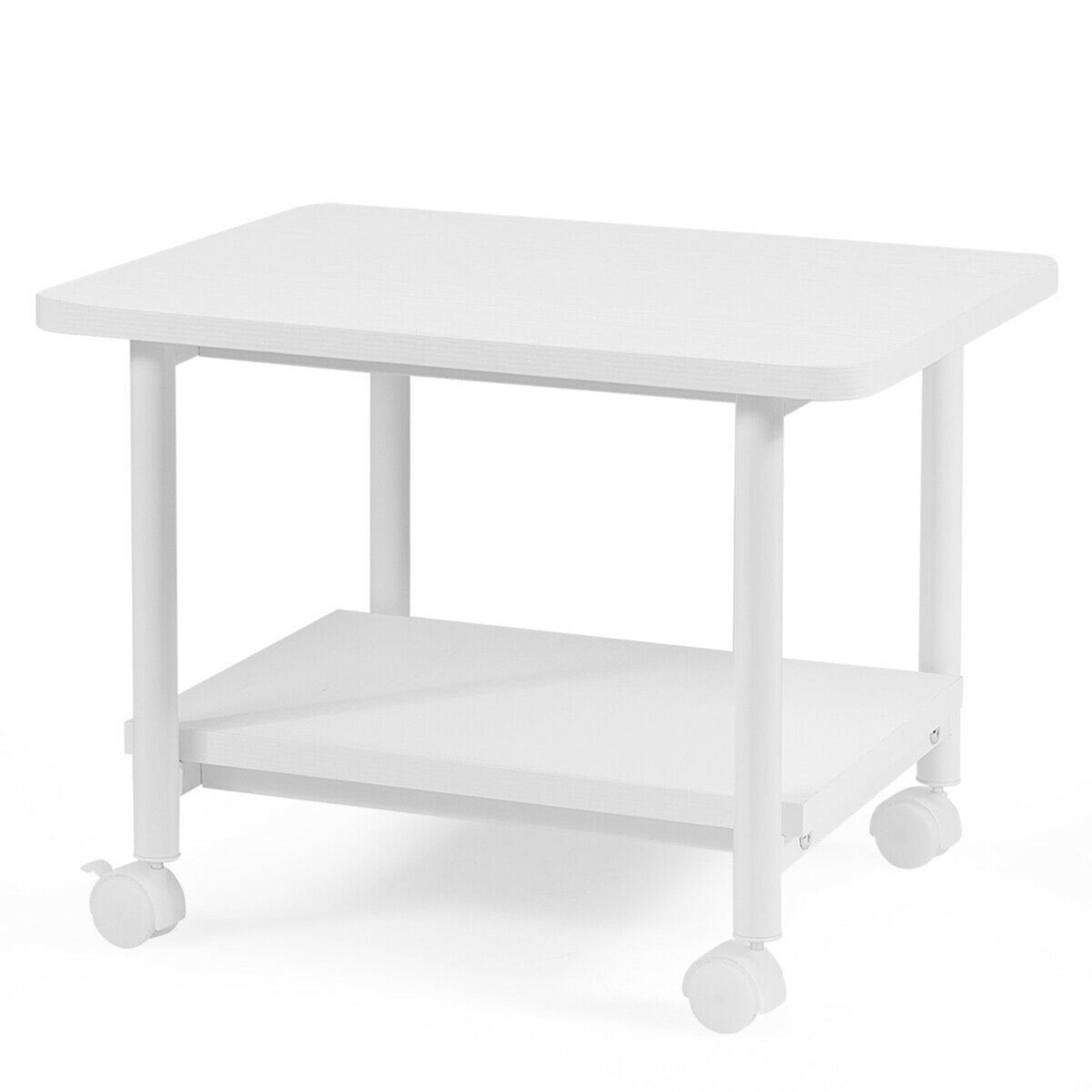 White 2-Tier Rolling Under Desk Printer Cart with Storage Shelves