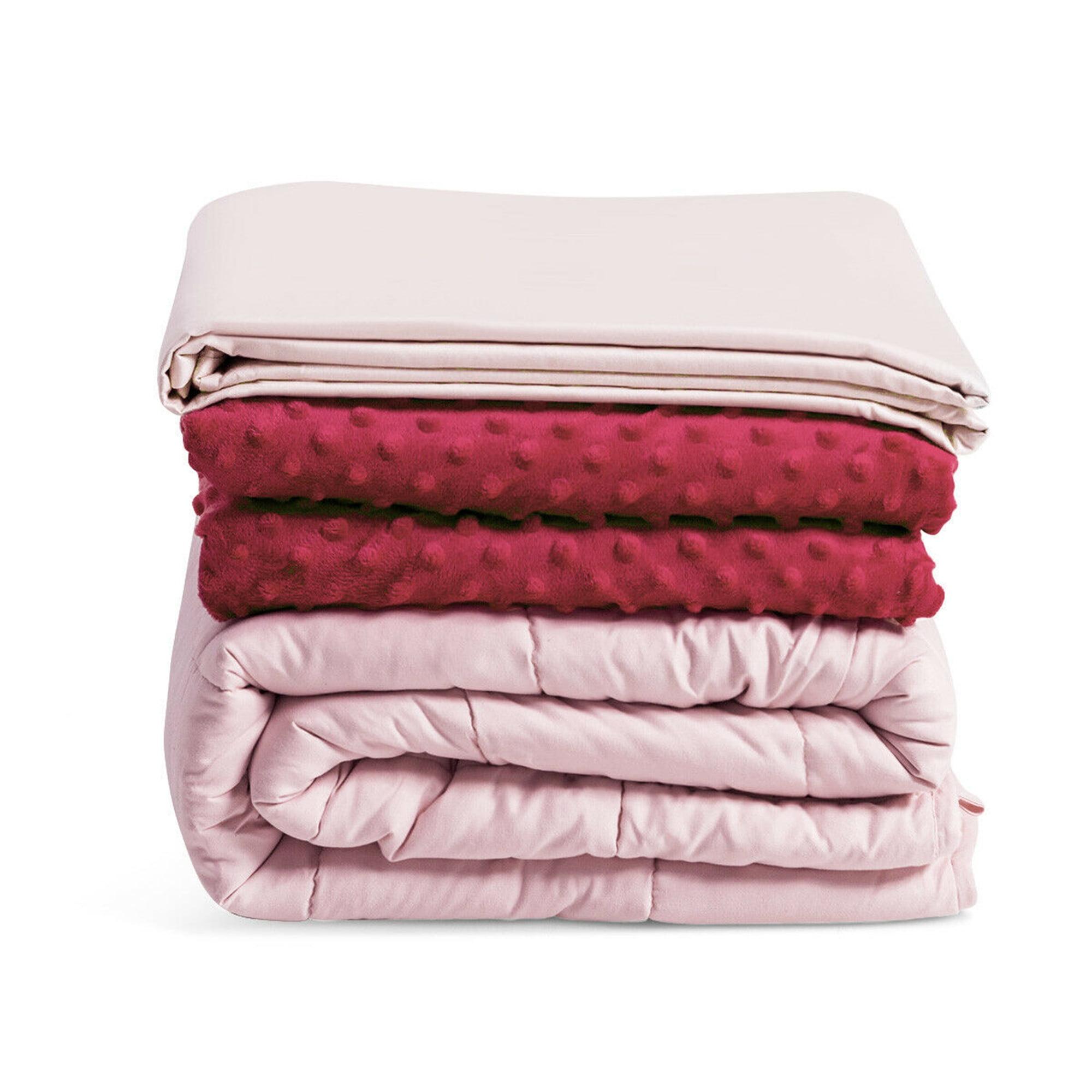 Gymax 20 lbs Heavy Weighted Blanket 3 Piece Set w/ Hot & Cold Duvet Covers 60''x80'' Pink