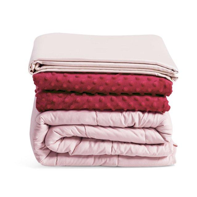 Gymax 20 lbs Heavy Weighted Blanket 3 Piece Set w/ Hot & Cold Duvet Covers 60''x80'' Pink