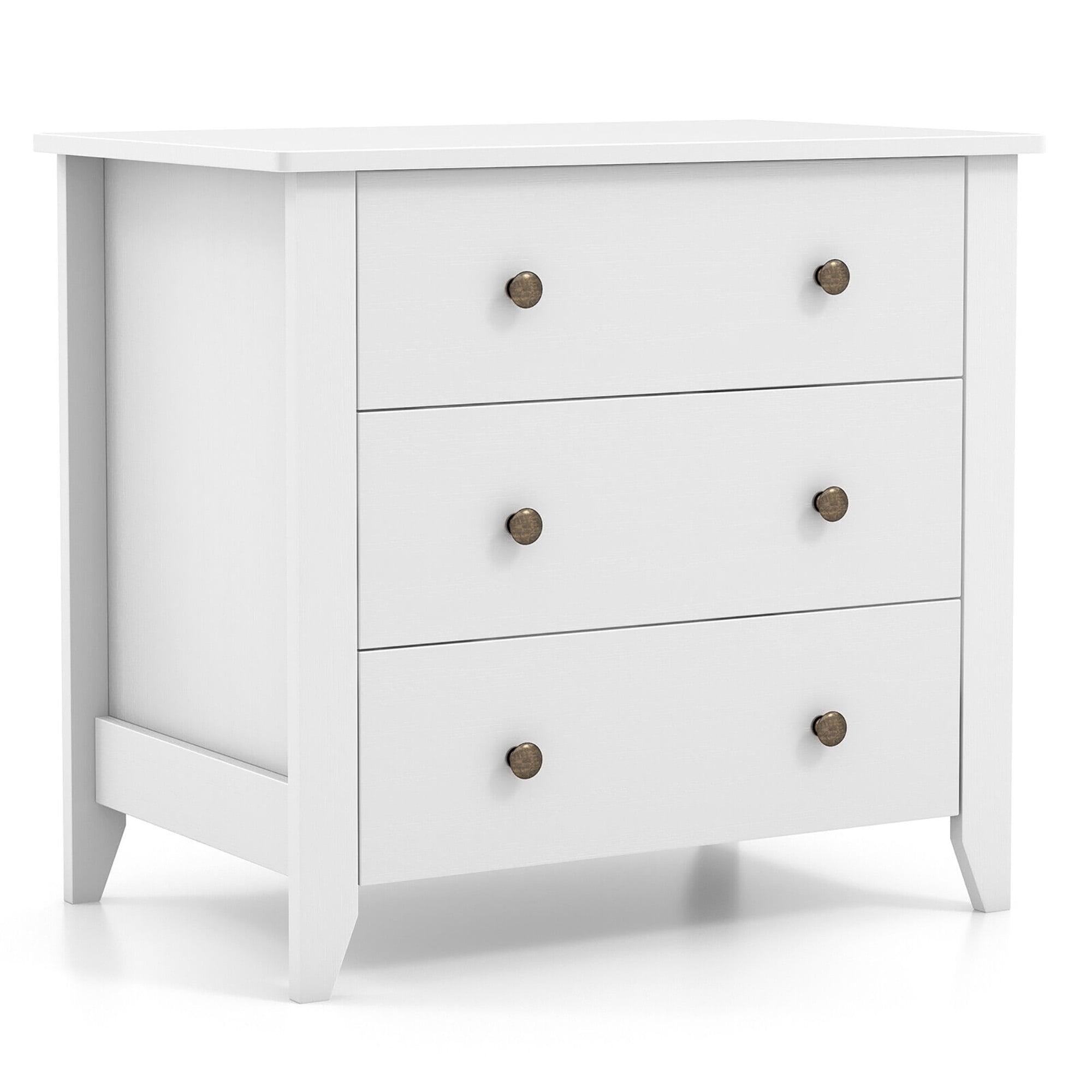 Tangkula 3 Drawer Dresser Chest of Drawers Bedside Table for Living Room Bedroom White