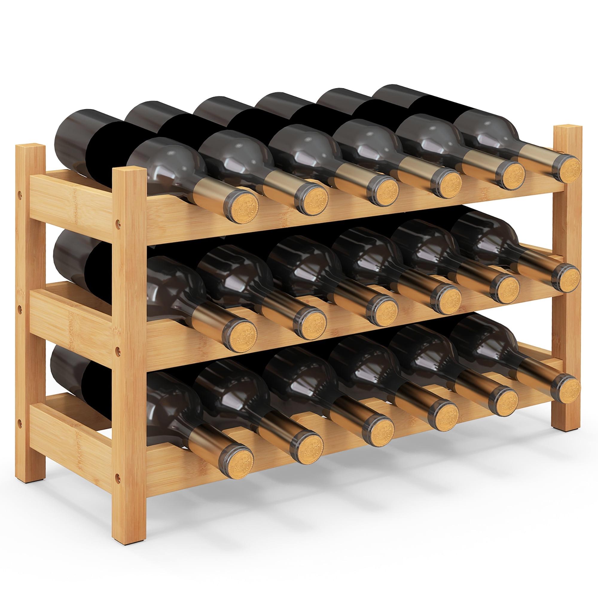 Natural Bamboo 3-Tier 18-Bottle Wine Rack Shelf