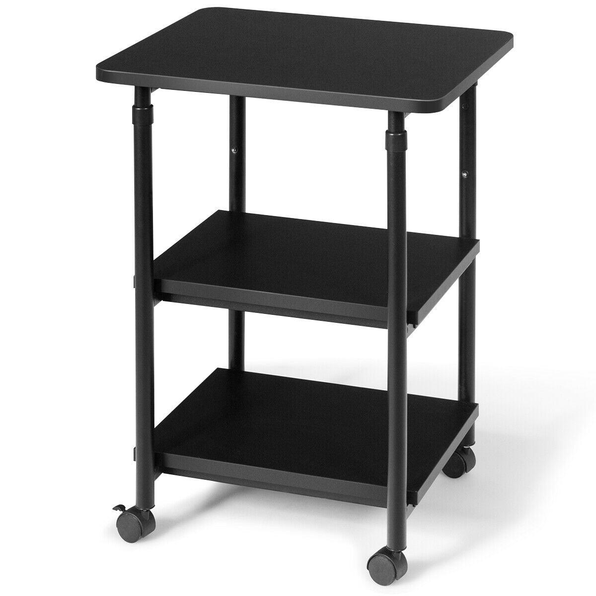 Tangkula 3-Tier Adjustable Rolling Under Desk Printer Cart with 3 Storage Shelves Printer Stand for home office Black