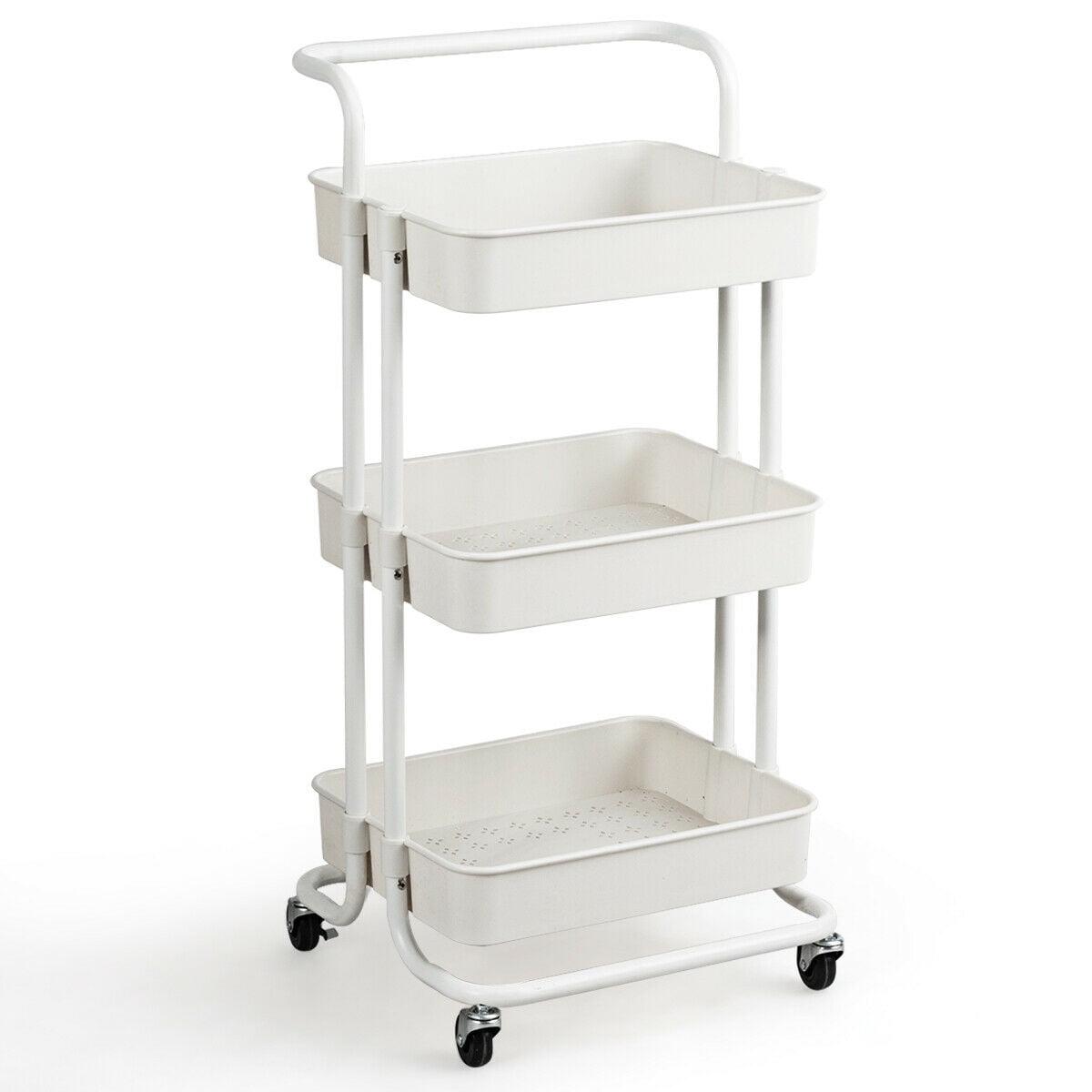 Topcobe 3-Tier Utility Cart Storage Rolling Cart with Casters, Portable Kitchen Island, Kitchen Carts on Wheels, White