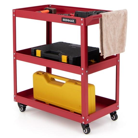 Tangkula 3-Tier Rolling Tool Cart w/ 3 Spacious Shelves 4 Universal Wheels w/ 2 Brakes Red