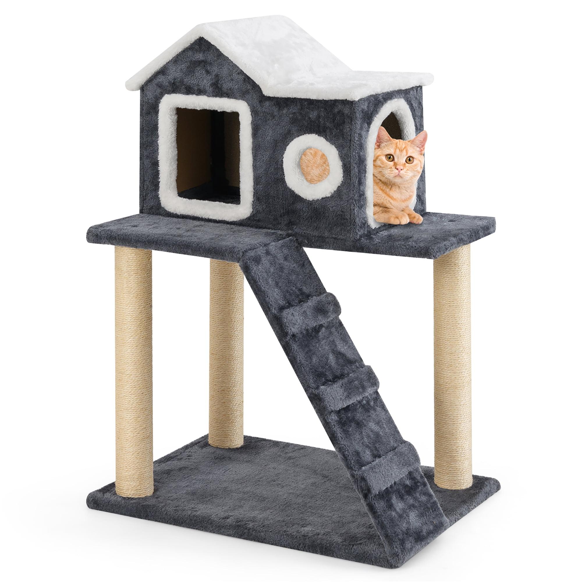 Gymax 35'' Modern Cat Tree 3-level Cat Condo Furniture w/ Openable Roof Sisal Scratching Posts