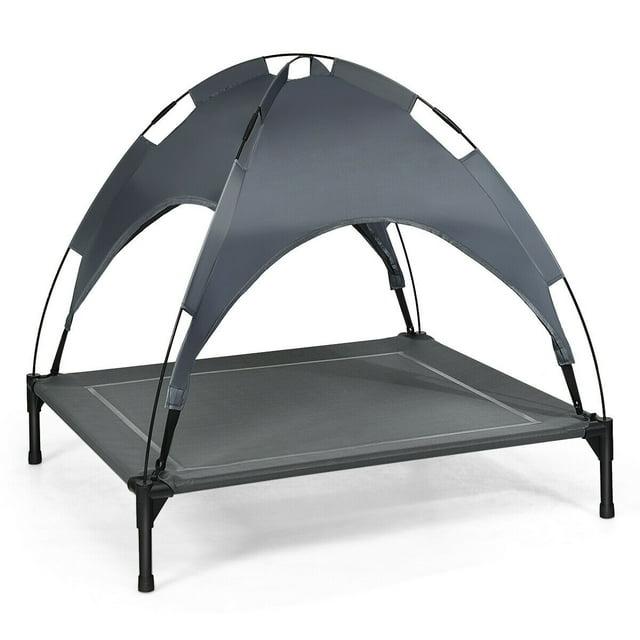 Costway 36'' Portable Elevated Dog Cot Outdoor Cooling Pet Bed w/ Removable Canopy Shade