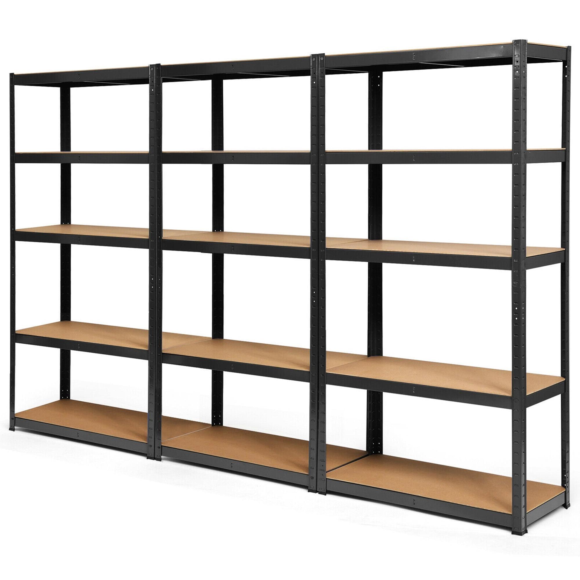 Heavy Duty 72'' Black Steel Garage Rack with 5 Adjustable Wood Shelves