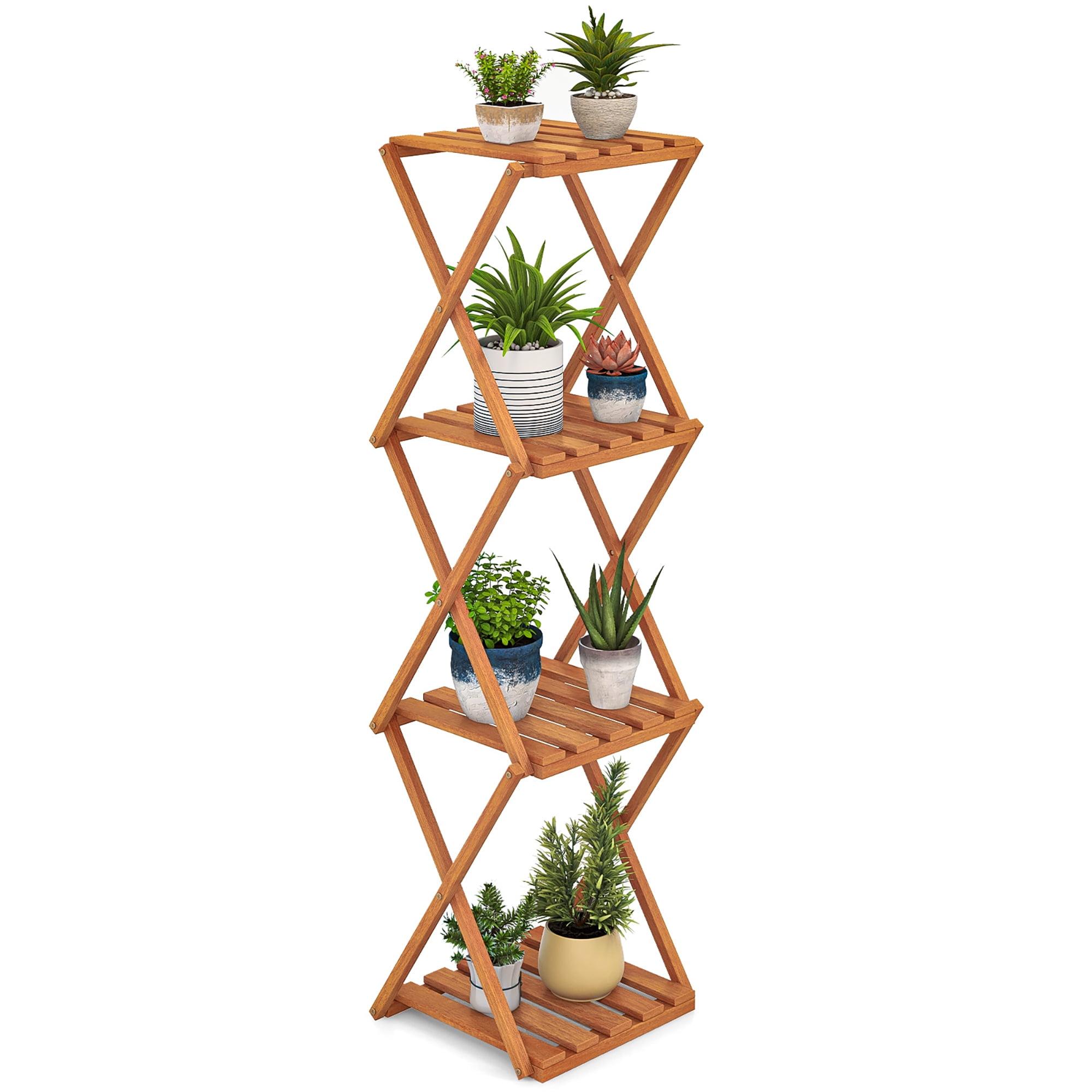 Tangkula 4-Tier Folding Plant Stand w/ Slatted Layers Stable X-shaped Structure