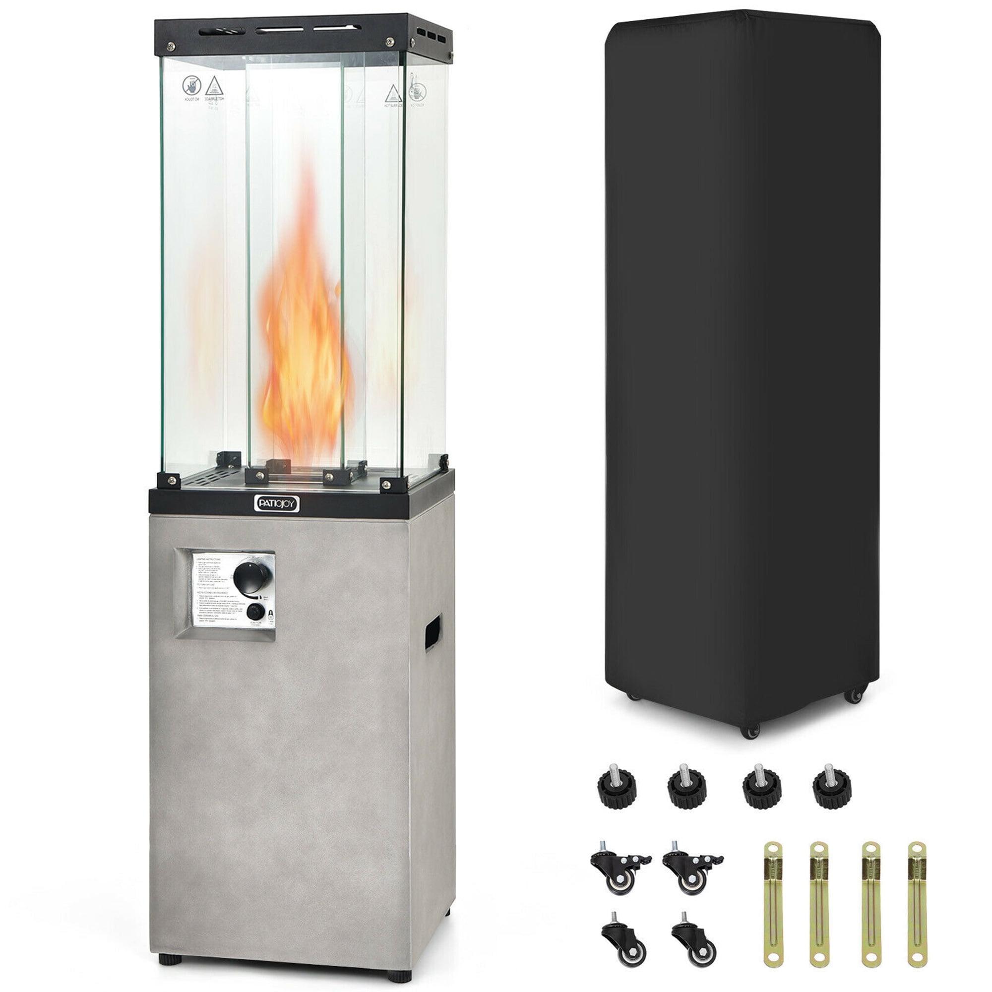 Costway 41,000 BTU Propane Patio Heater Glass Tube Standing Gas Heater w/ Cover Wheels Grey