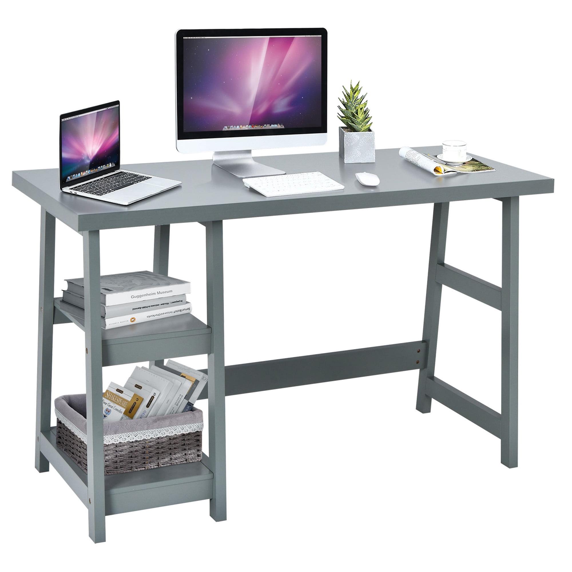 Gray 47.5'' Trestle Computer Desk with Storage Shelf