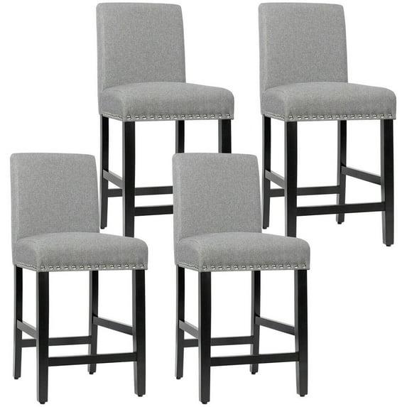 GOTMINSI Counter Height Bar Stool, Classic Upholstered 24 Inches Counter Height Stools Set of 4 barstools with Solid Wood Legs and Grey Fabric