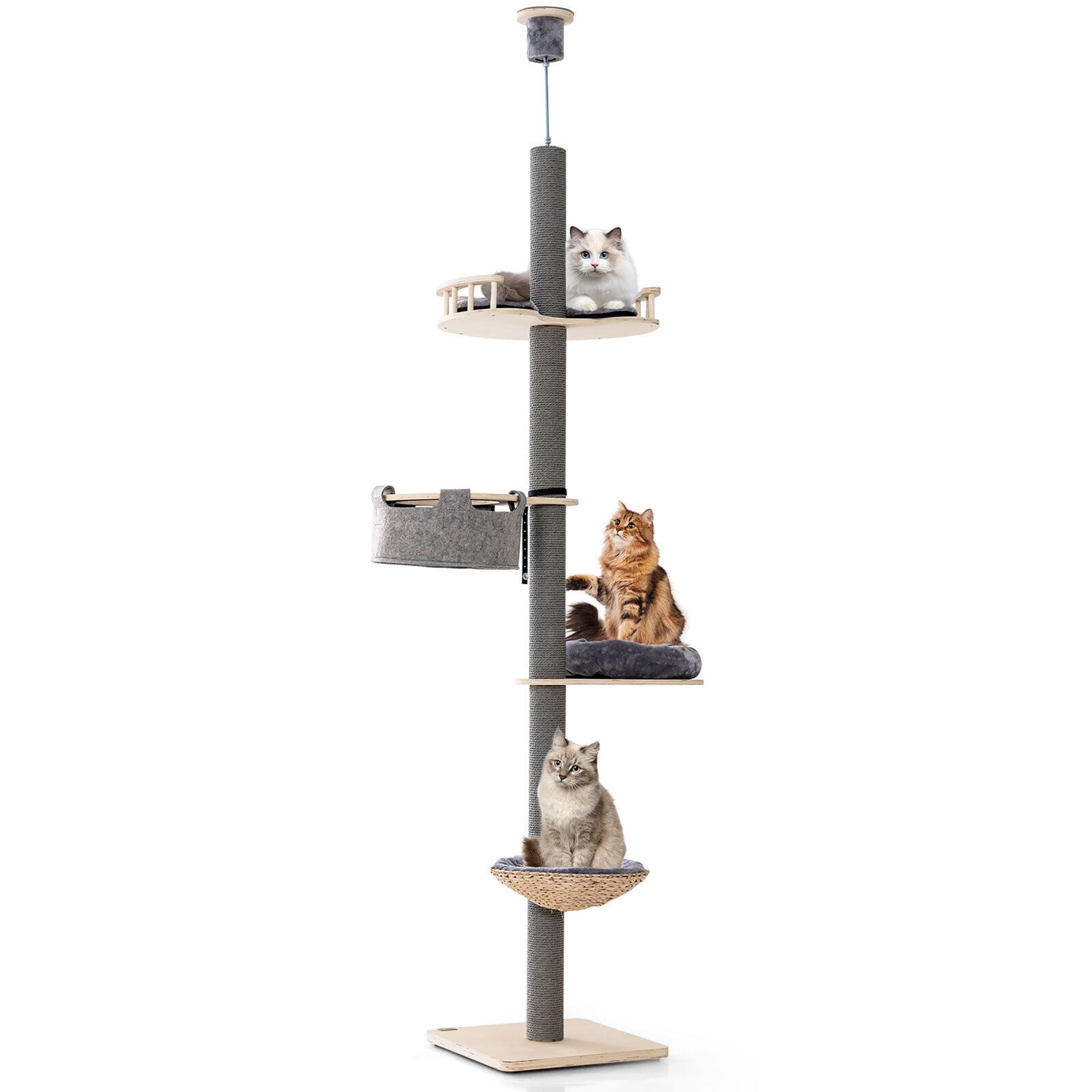 Costway 5-Tier Floor to Ceiling Cat Tree w/93"-107" Adjustable Height Cozy Hammock & Bed