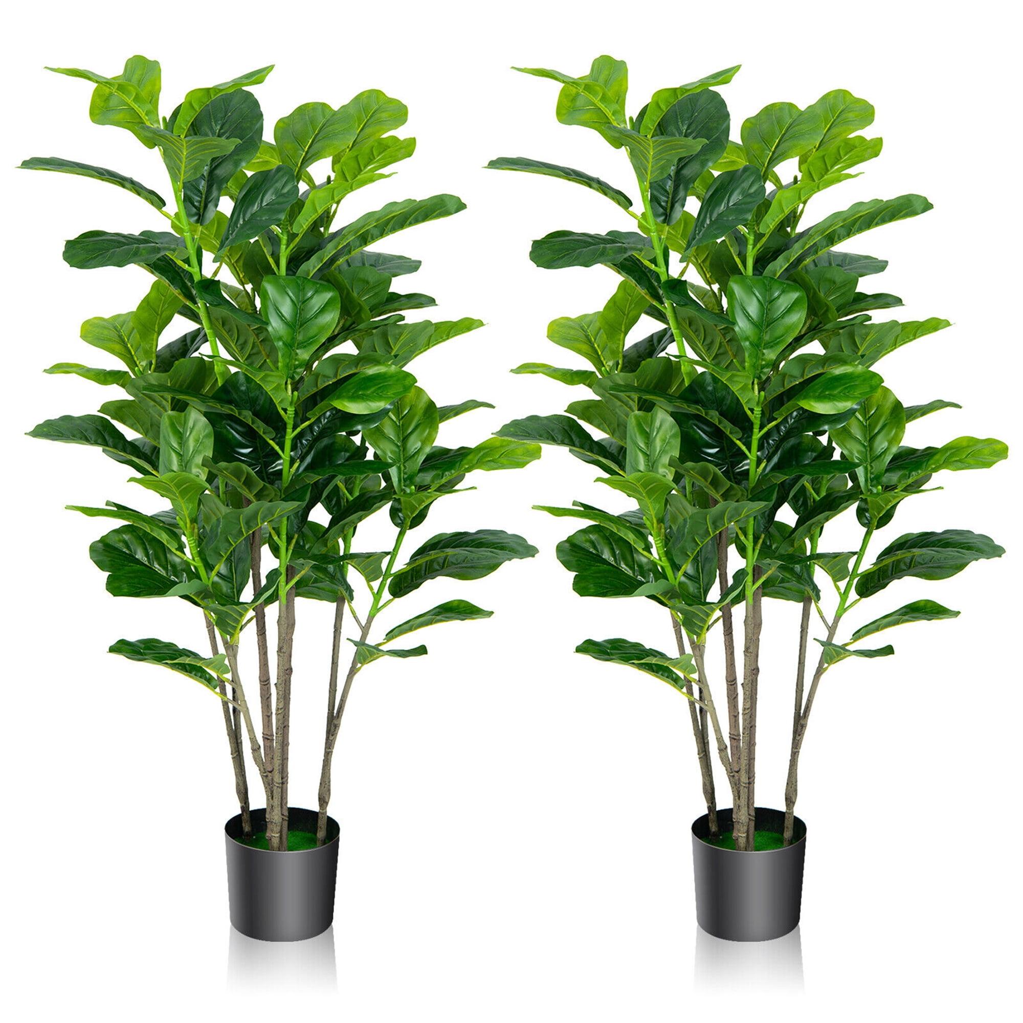 51'' Green Artificial Fiddle Leaf Fig Trees in Black Pots, Set of 2