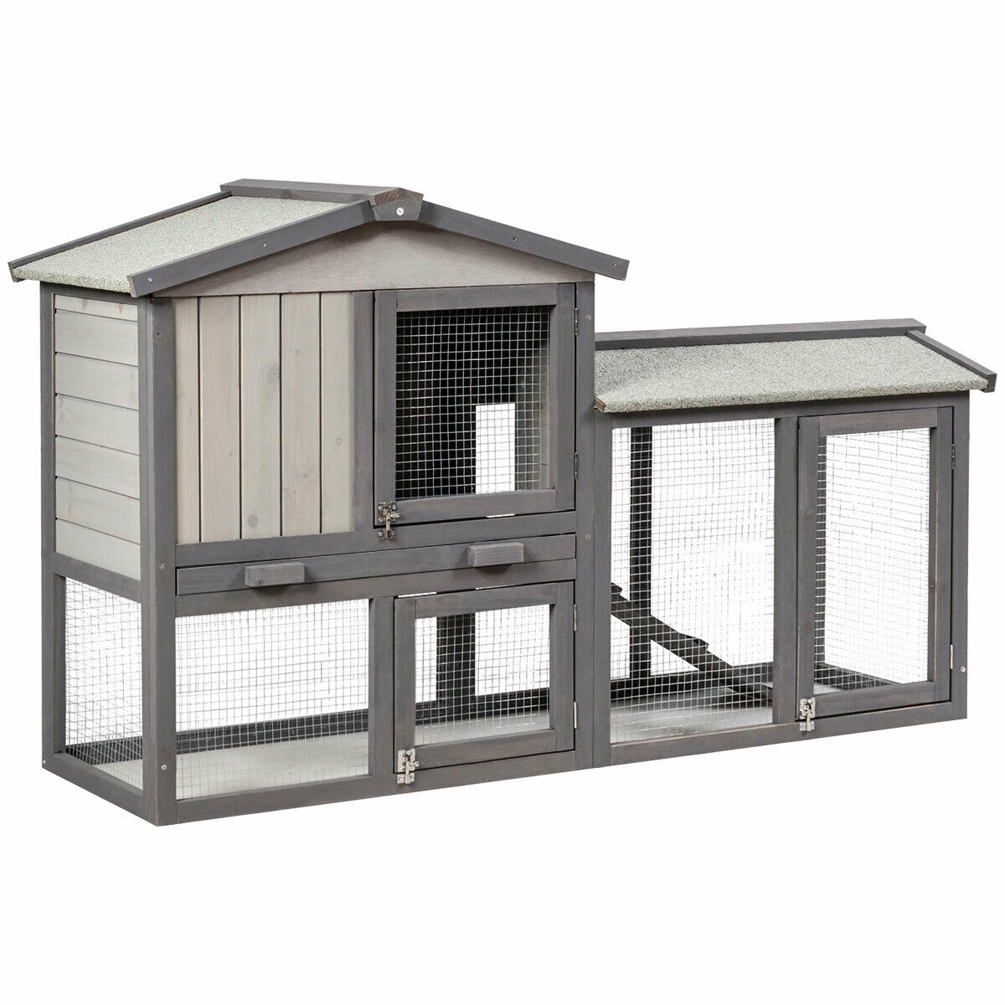 Gymax 58'' Wooden Rabbit Hutch Large Chicken Coop Weatherproof Indoor Outdoor Use Gray