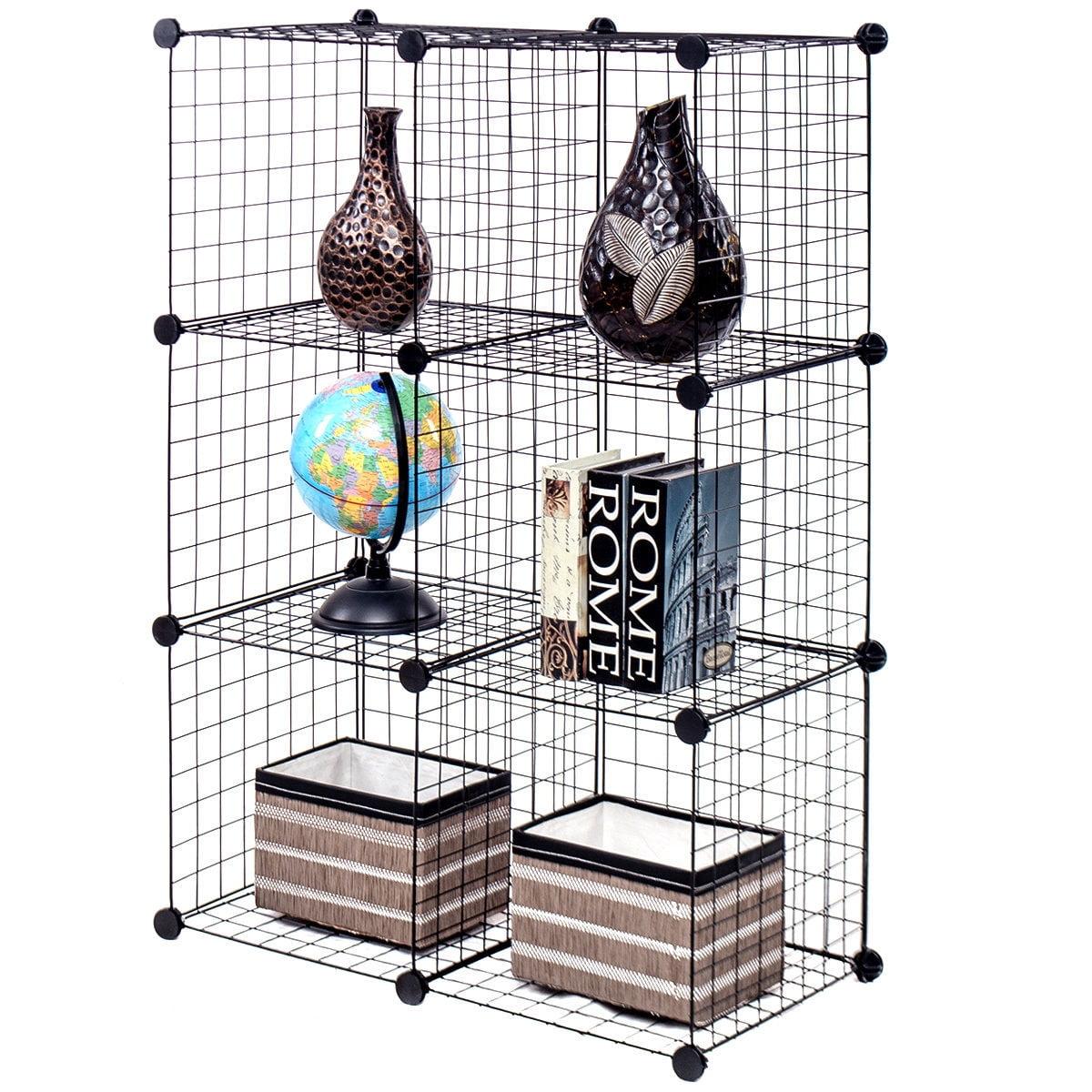 Modular Black Steel 6-Cube Organizer with Interlocking Shelves