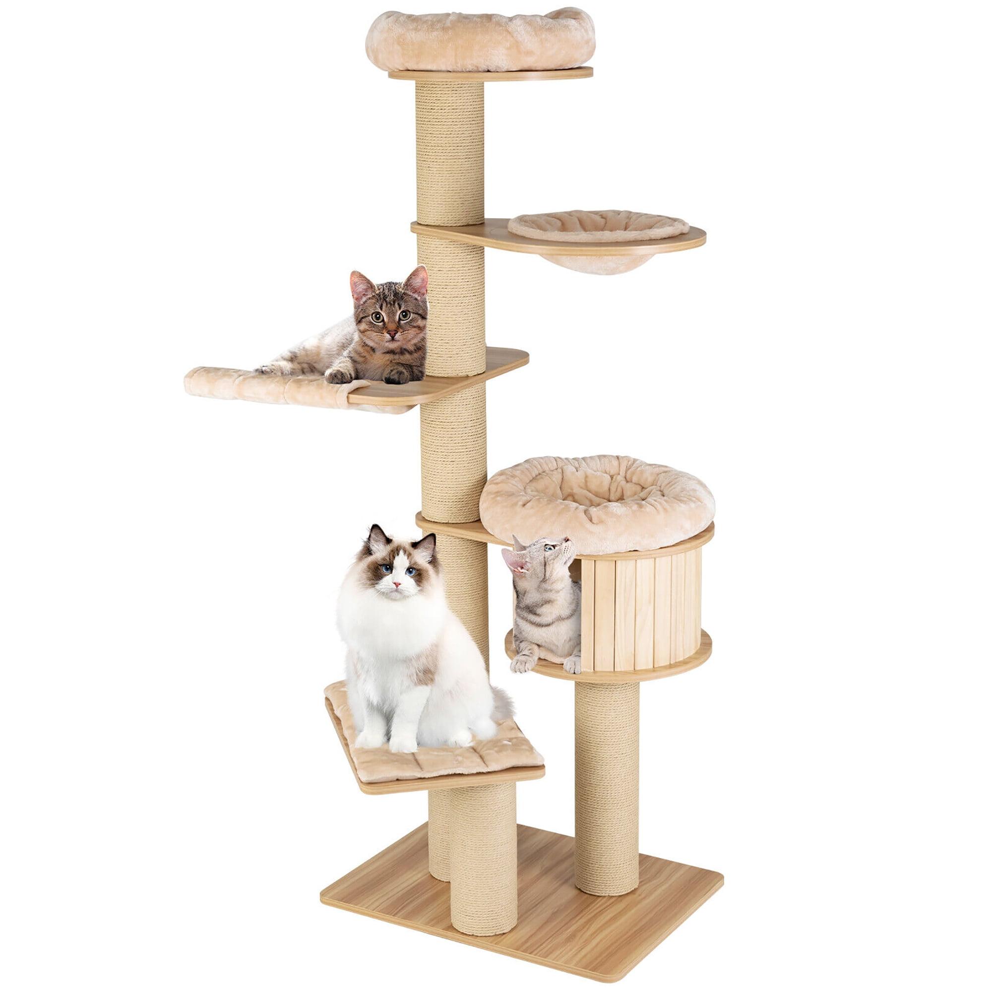 Tangkula 75" Modern Cat Tree Multi-Level Large Cat Tower w/ Hammocks Beige