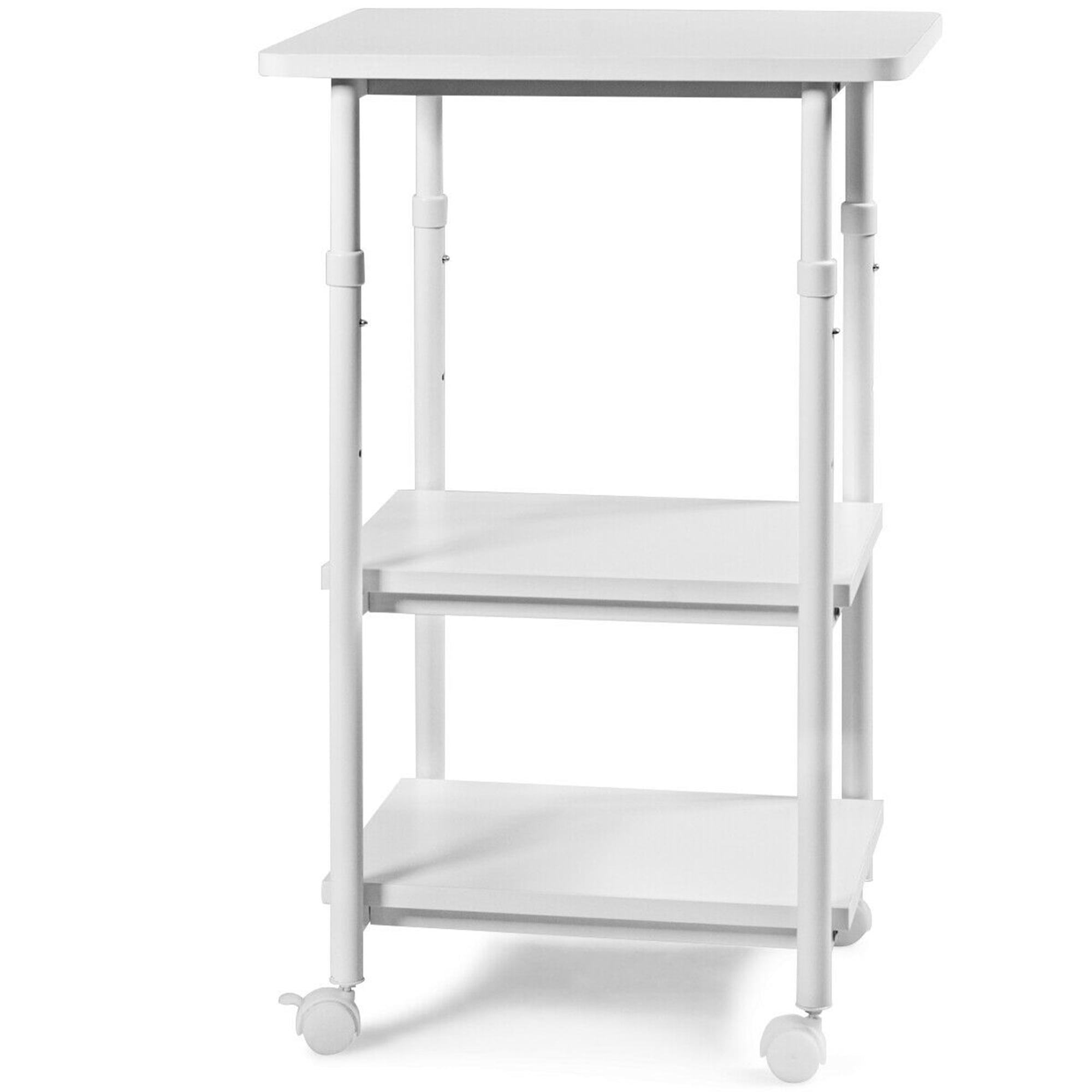 Tangkula 3-Tier Adjustable Rolling Under Desk Printer Cart with 3 Storage Shelves Printer Stand for home office White