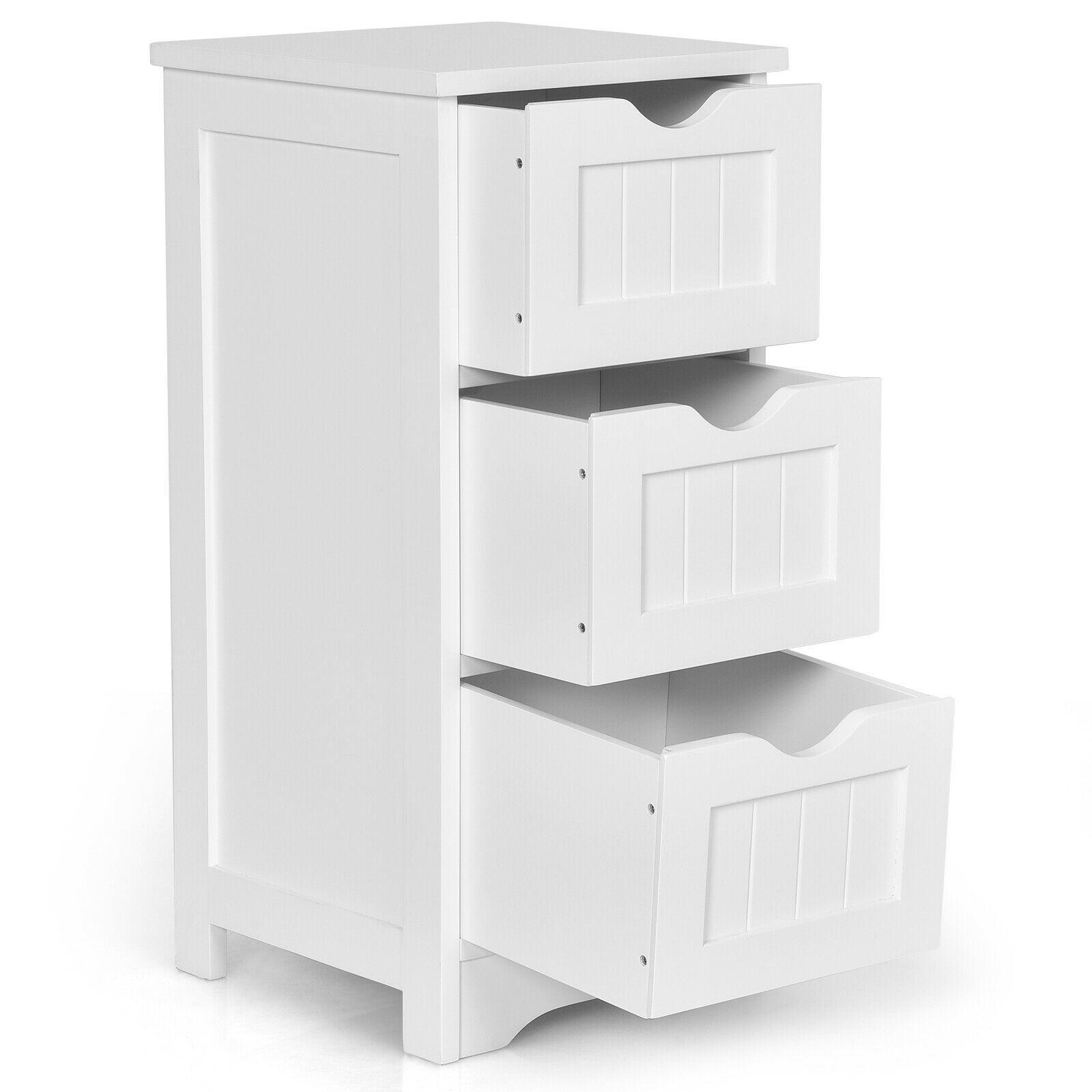 White MDF Freestanding Bathroom Cabinet with 3 Drawers