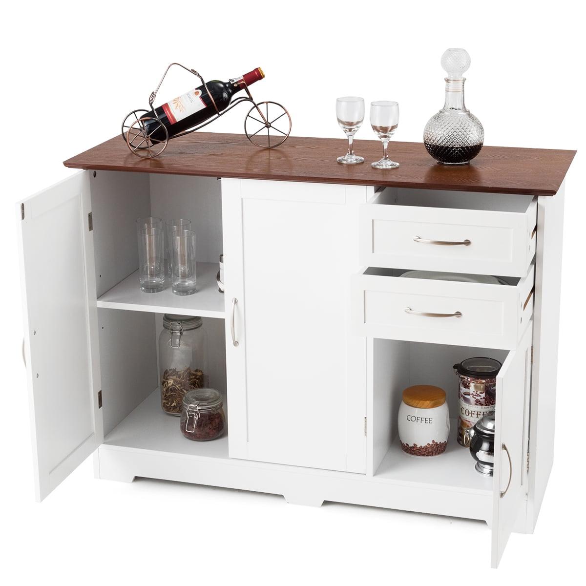 White and Vermilion MDF Kitchen Sideboard with Drawers and Cabinets