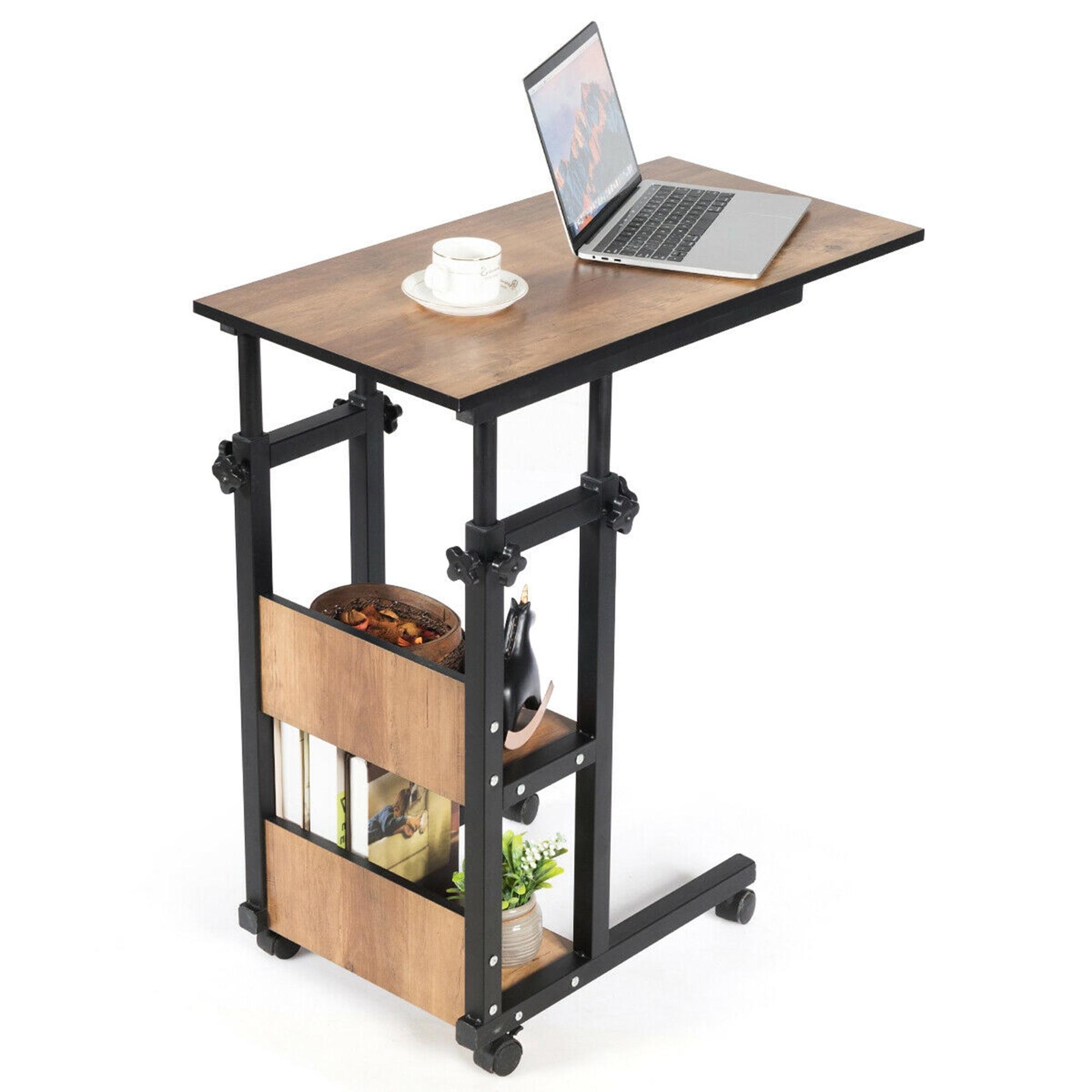 Adjustable Height Black Wood Mobile Laptop Table