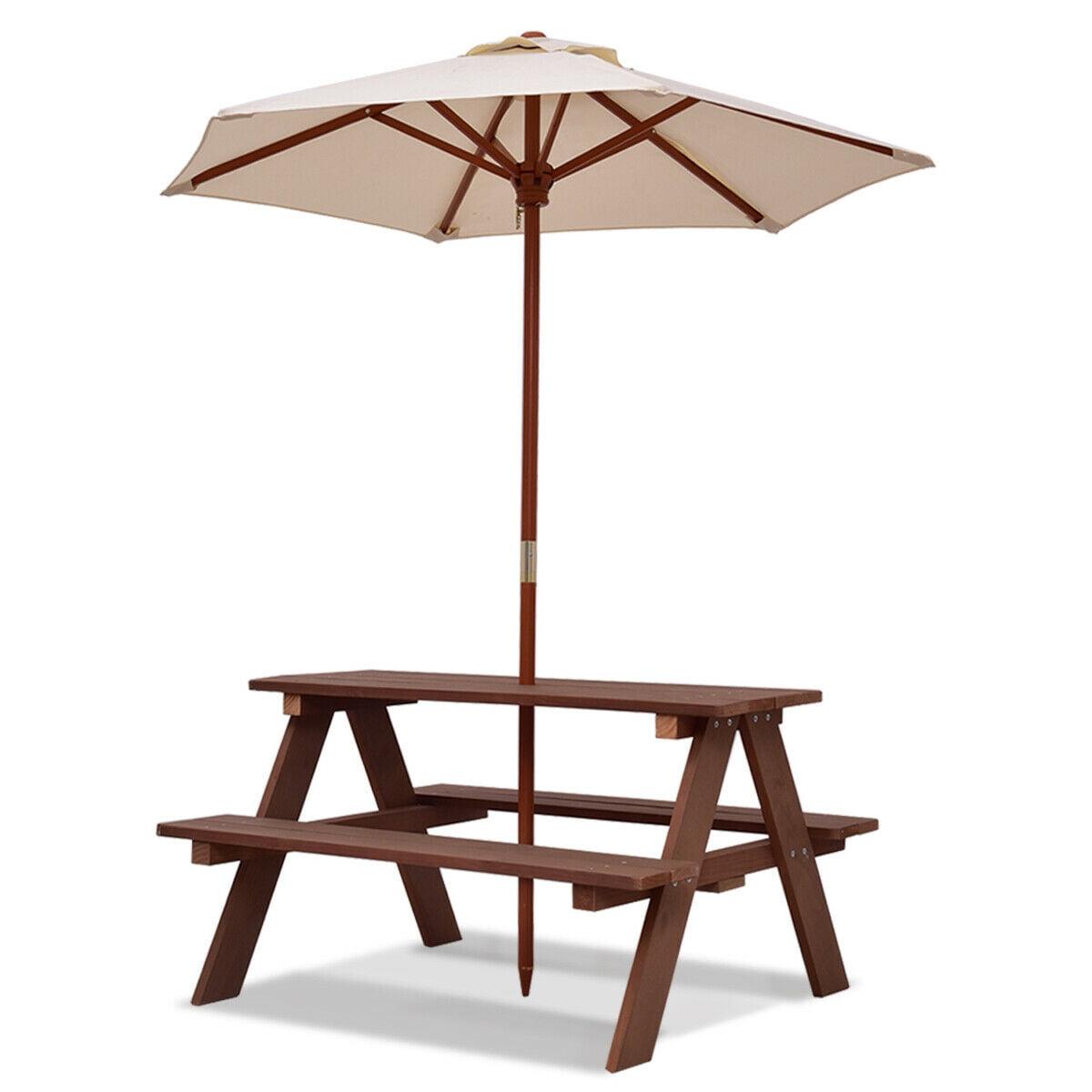 Kids Outdoor Wooden Picnic Table with Folding Umbrella