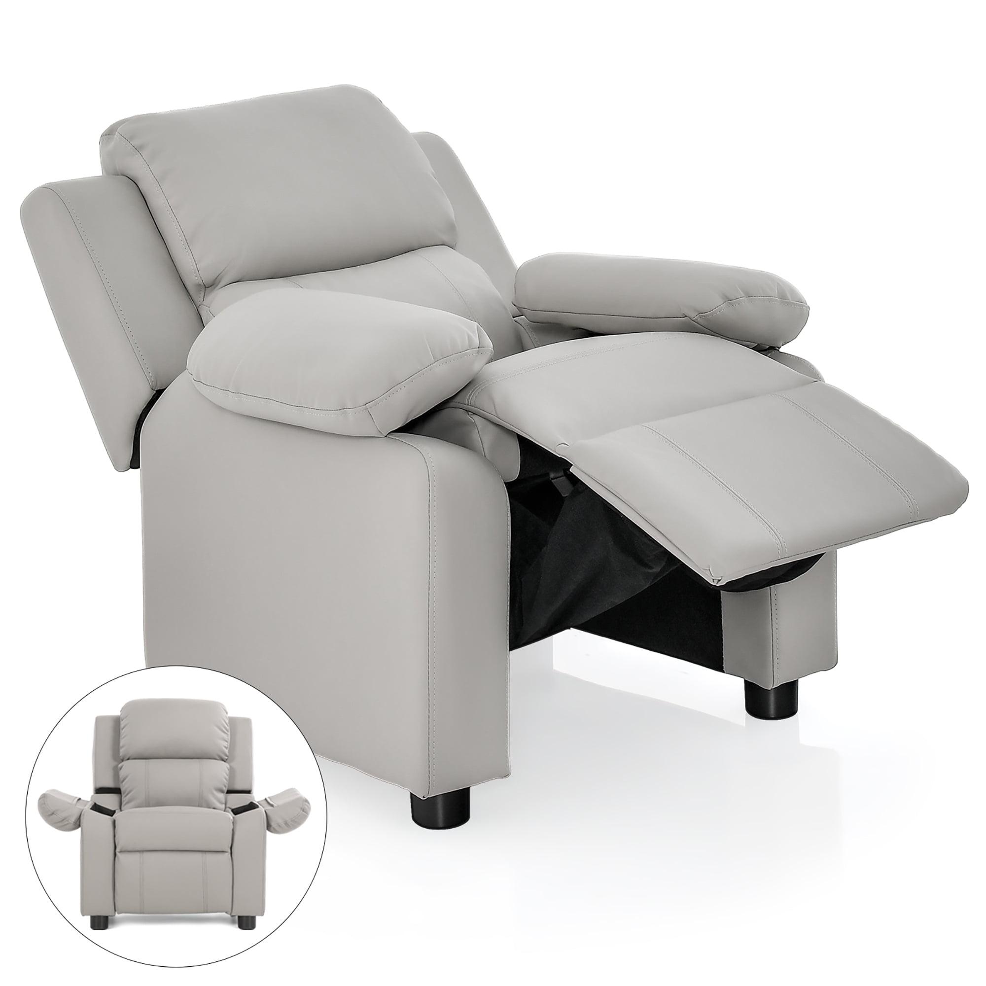 Cozy Cub Kids' Gray Faux Leather Recliner Armchair with Storage