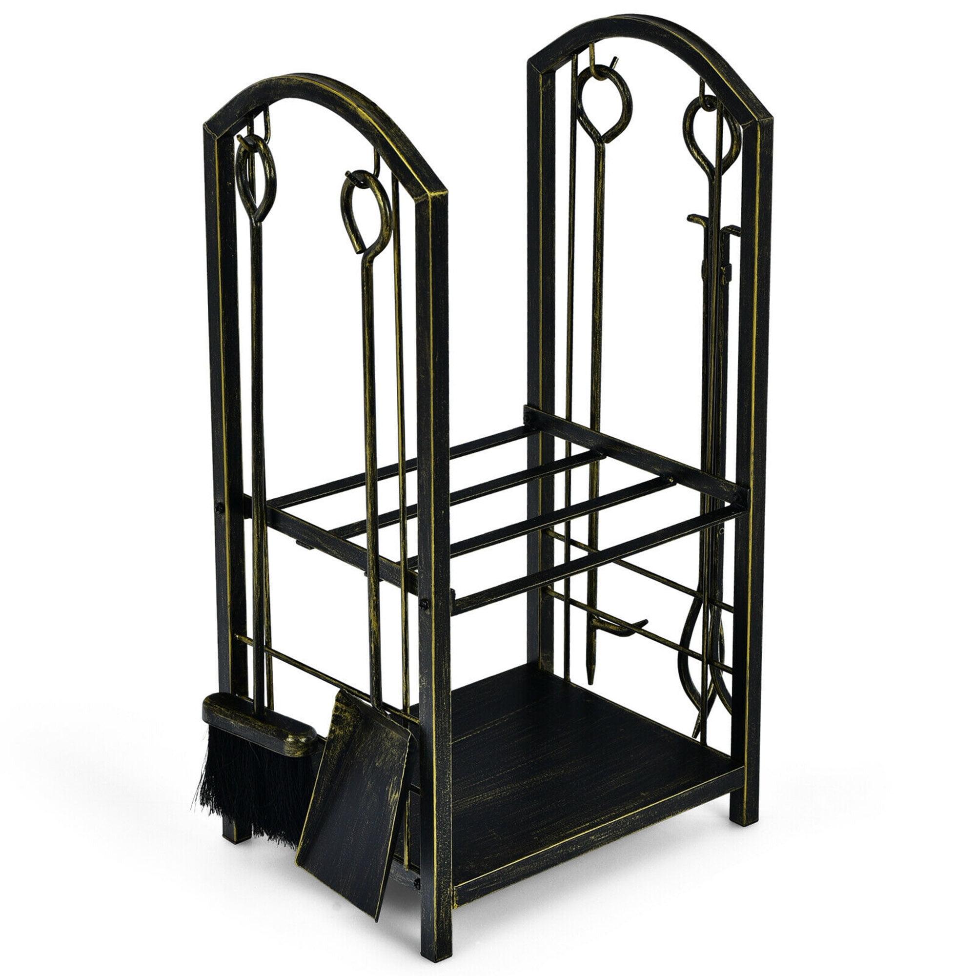 Kadyn Fire Wood Storage Racks, Firewood Holder,Firewood Frame,Firewood Shelf,Fireplace Log Rack with 4 Pieces Fireplace Tools-Bronze