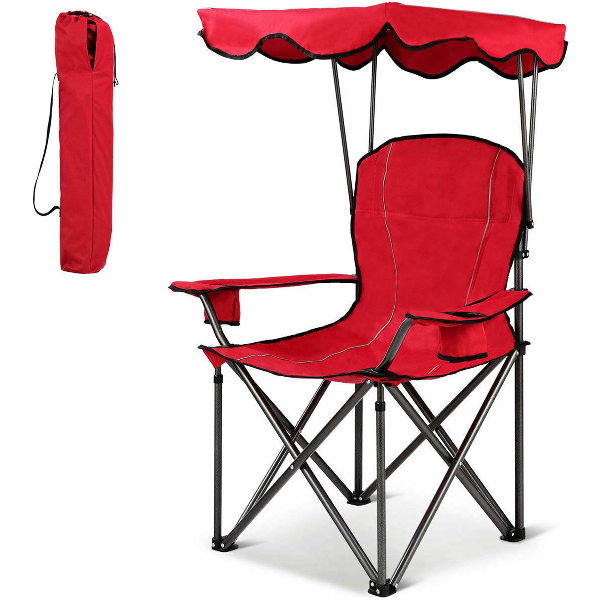 Red Folding Canopy Camping Chair with Cup Holders