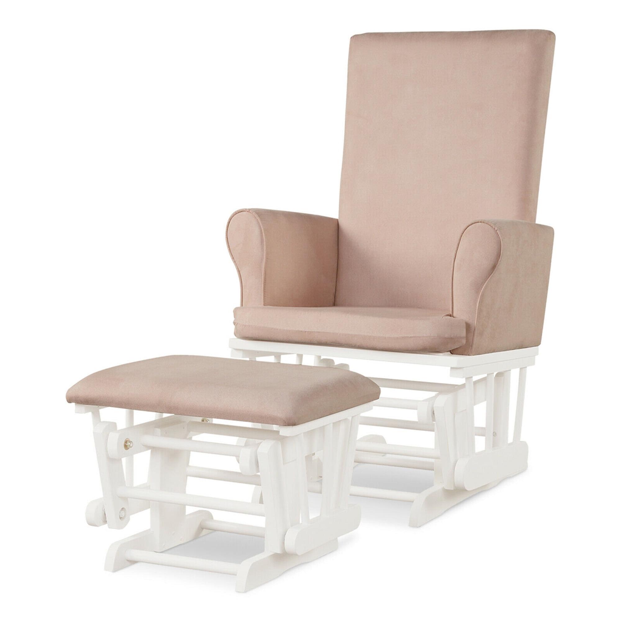 Costway Baby Nursery Relax Rocker Rocking Chair Glider & Ottoman Set w/Cushion Pink