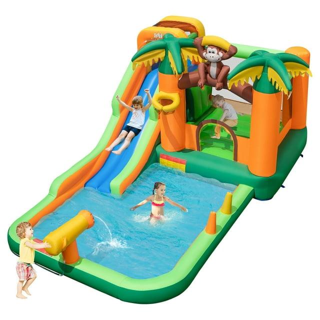 Costway Inflatable Water Slide Park Monkey Bounce House Splash Pool with 735W Blower