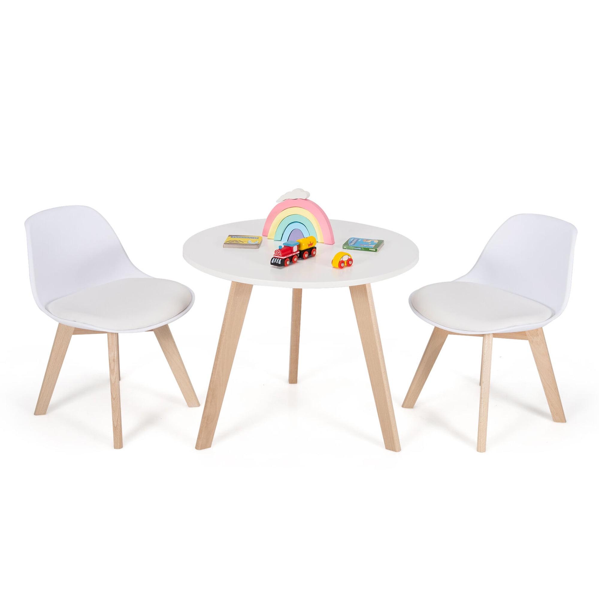 Costway Kids Table & 2 Chairs Set Modern Activity Play Table w/Beech Leg Cushion