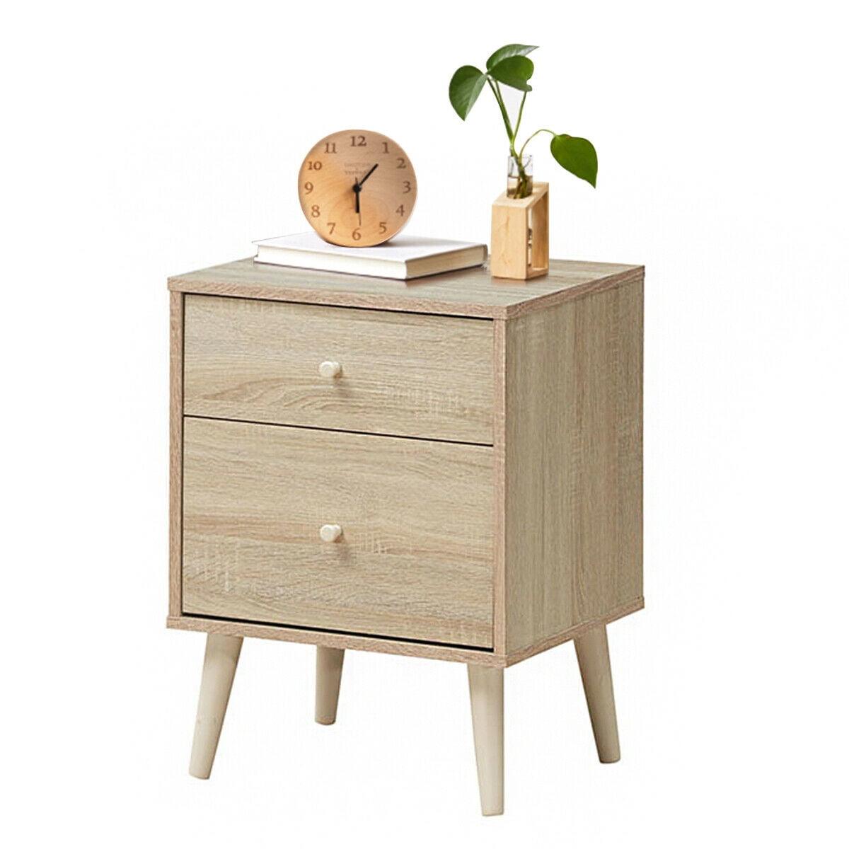 Costway Nightstand 2-Drawer Beside End Side Table w/Rubber Legs