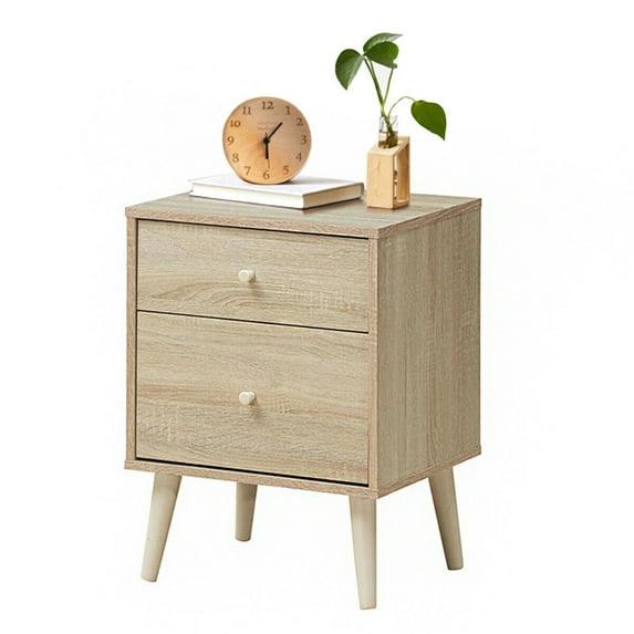 Costway Nightstand 2-Drawer Beside End Side Table w/Rubber Legs Oak Finish