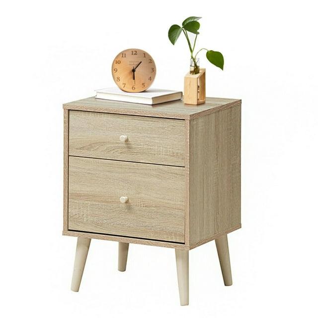 Costway Nightstand 2-Drawer Beside End Side Table w/Rubber Legs Oak Finish
