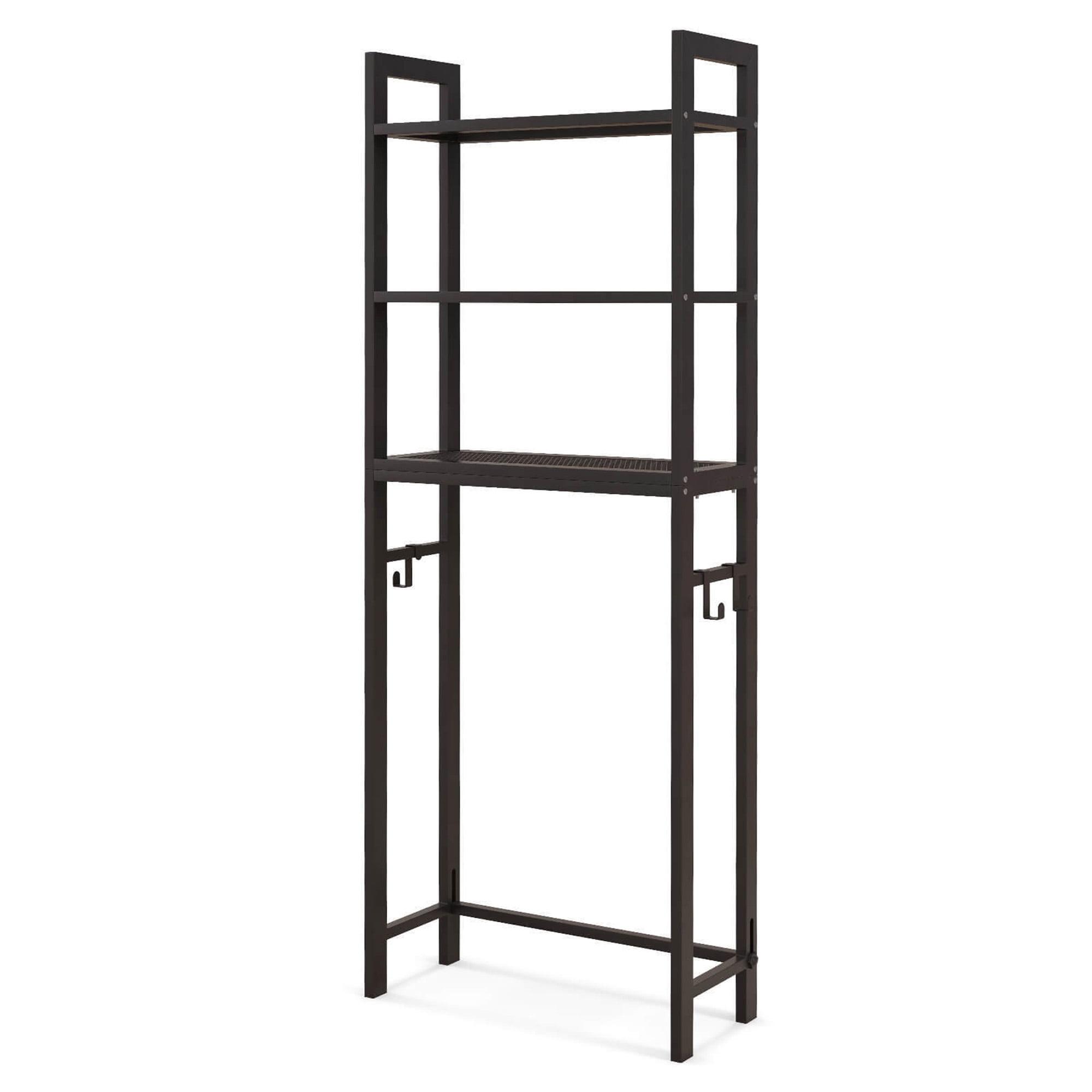 Tangkula Over-The-Toilet Storage Shelf Space Saving Metal Bathroom Organizer Hooks Brown
