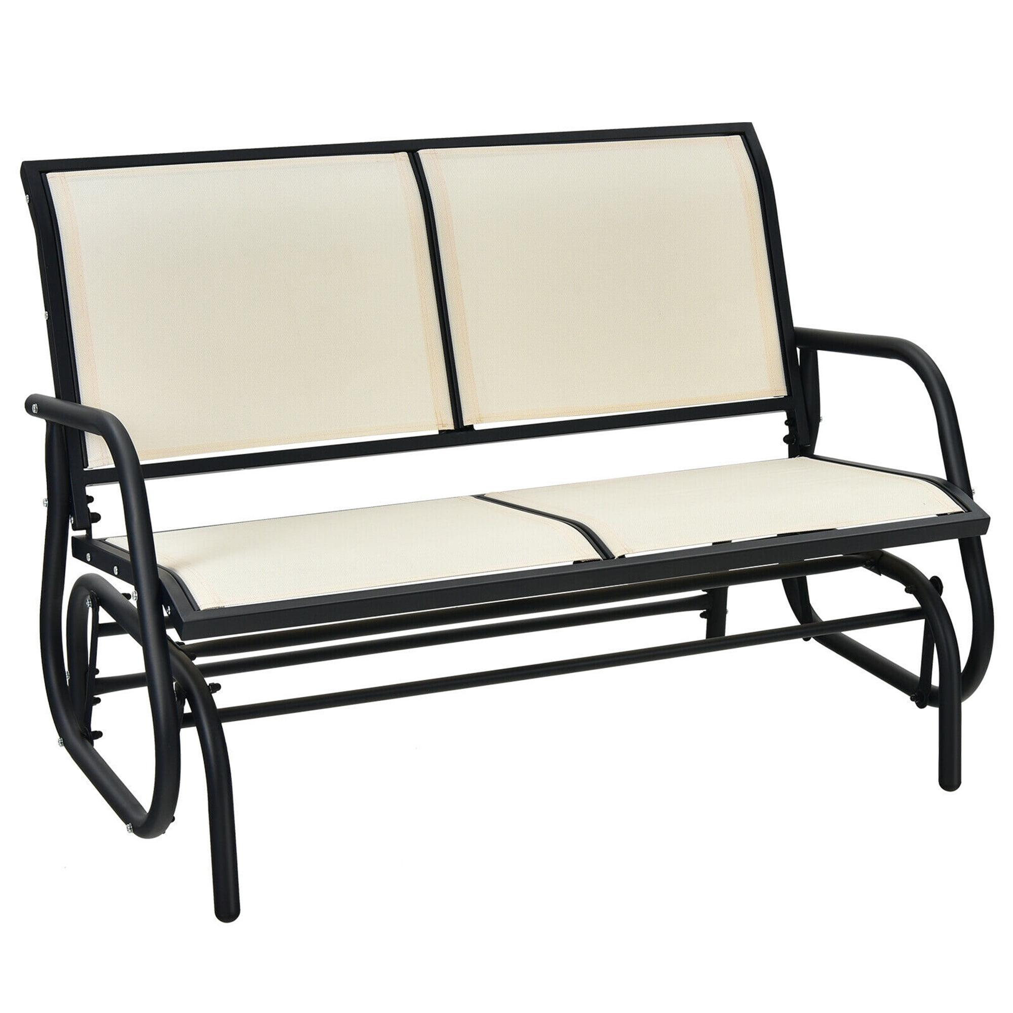 Costway Patio Swing Glider Bench Loveseat Rocking Chair Backyard Poolside Beige