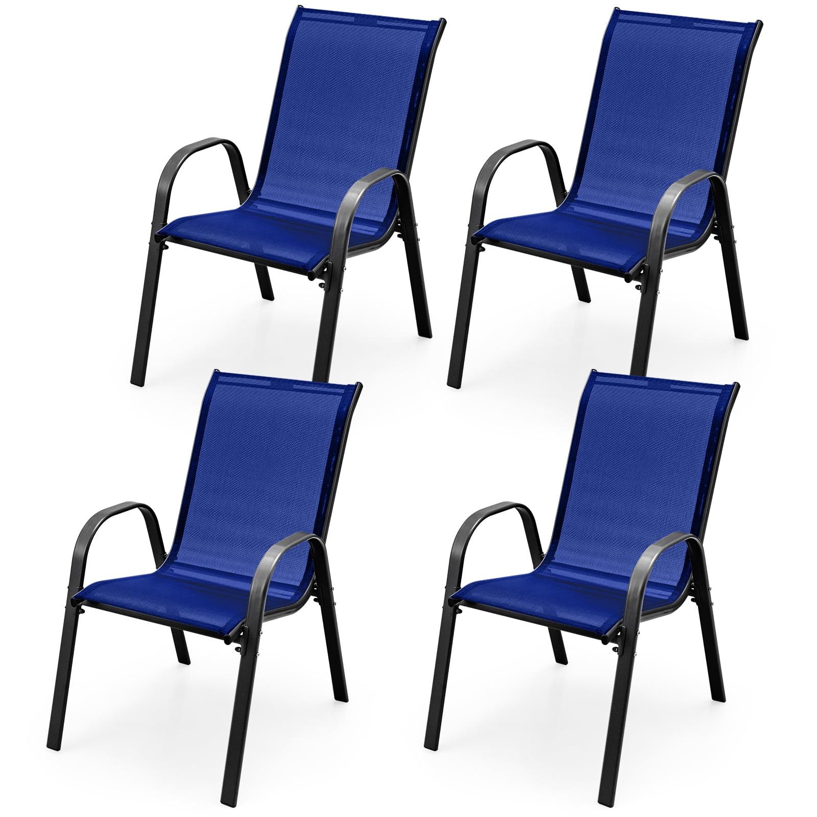 Tangkula Set of 4 Dining Chairs Stackable Armrest Space Saving Garden Patio Navy