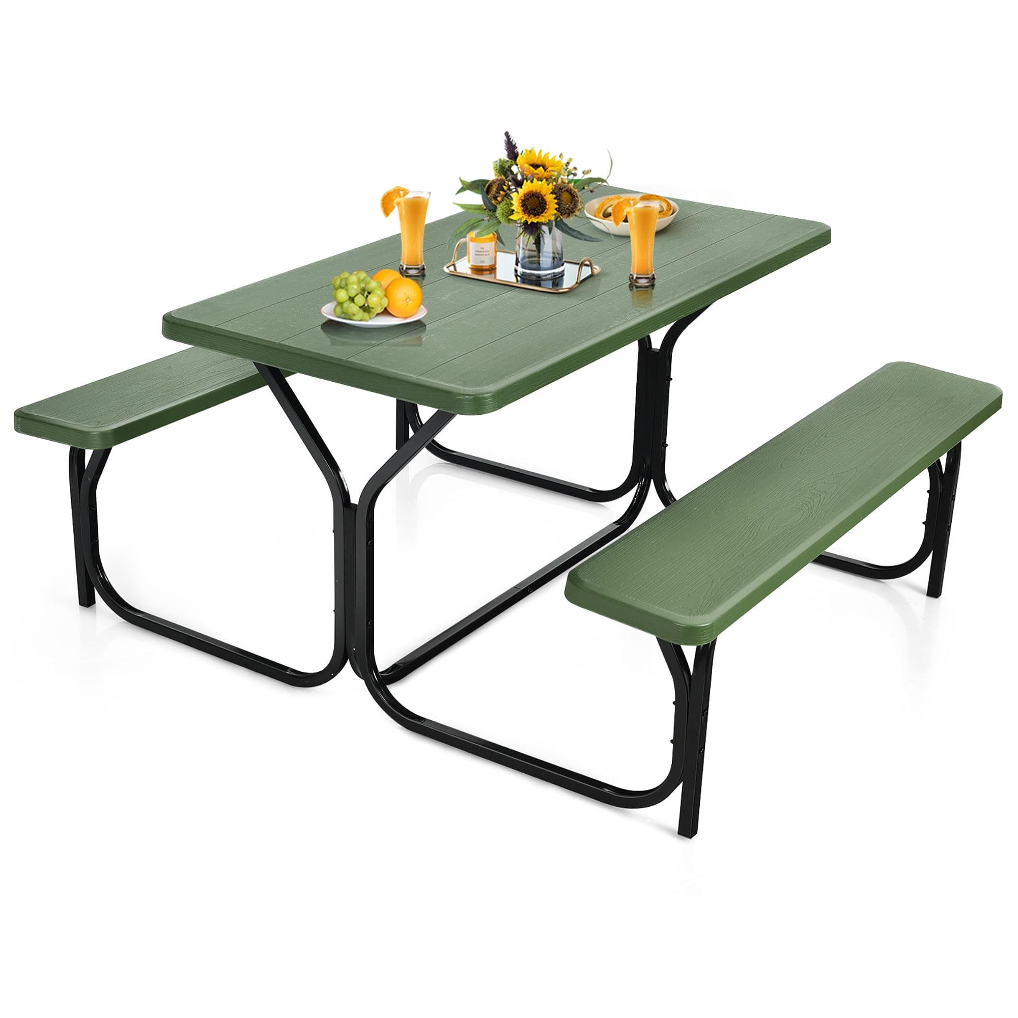 Spaco Picnic Table Bench Set for Outdoor Camping -Green, Furniture Conversation Sets, Coffee Table for Garden, Poolside, Backyard