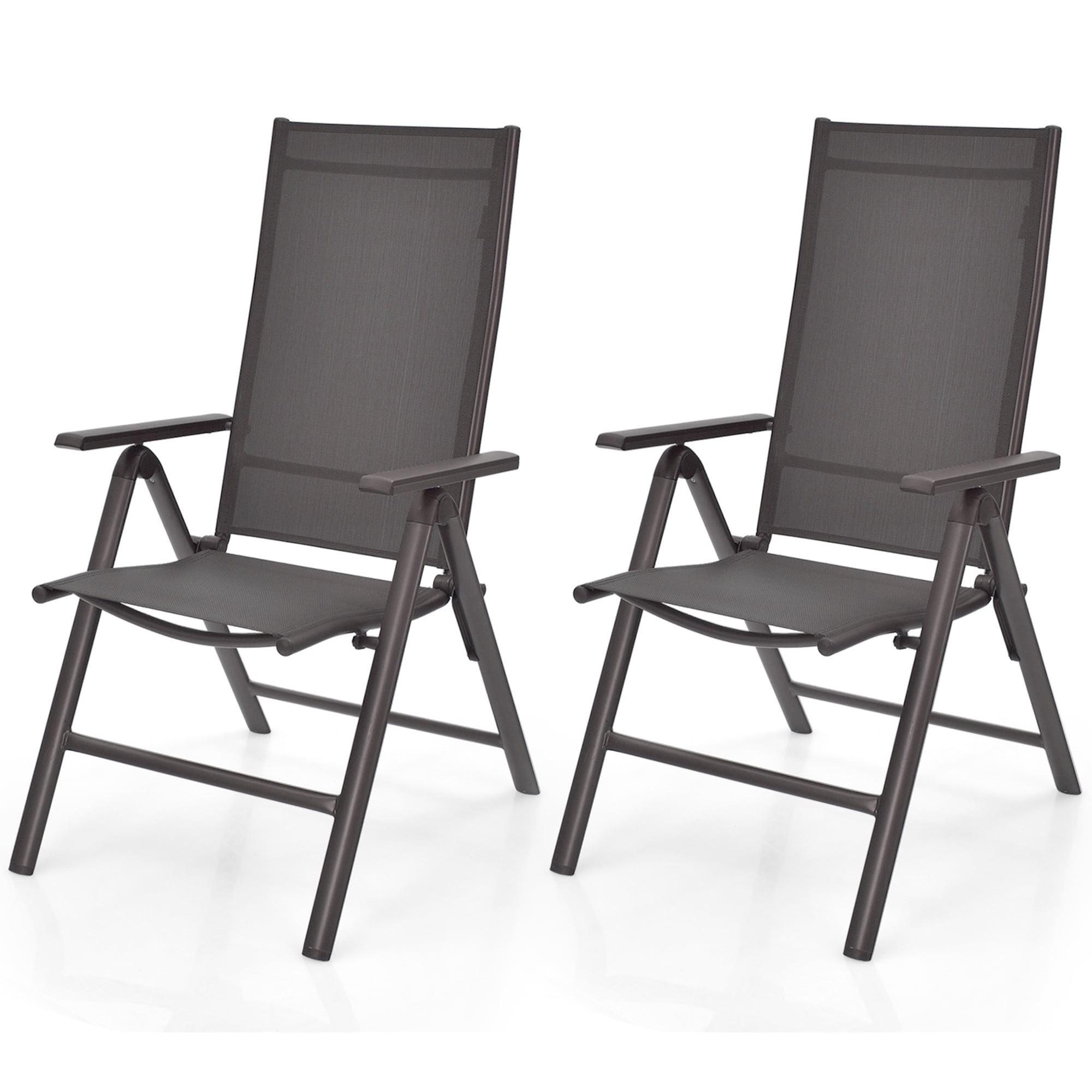 Gray Aluminum Folding Dining Chairs with Adjustable Reclining Backrest, Set of 2