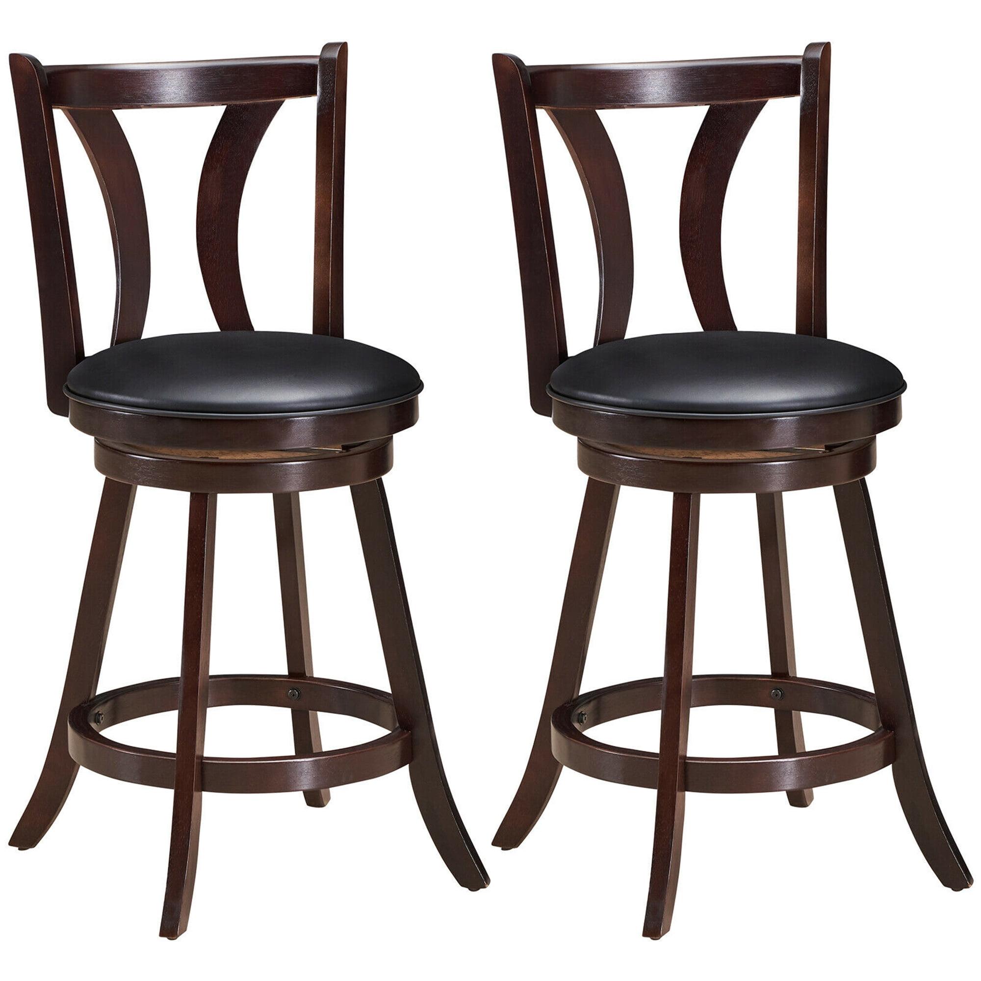 Costway Set of 2 Swivel Bar stool 24'' Counter Height Leather Padded Dining Kitchen Chair