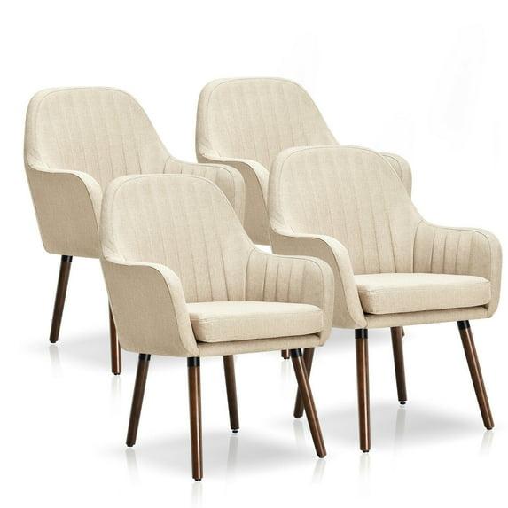 Costway Set of 4 Accent Chairs Fabric Upholstered Armchairs w/Wooden Legs Beige