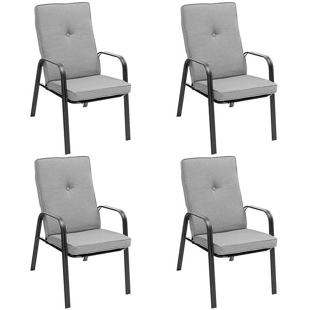 Resenkos 4 Patio Dining Stackable Chairs Set with High-Back Cushions, Outdoor Dining Chair for Outside Patio, All Weather, Porch, Garden, Poolside