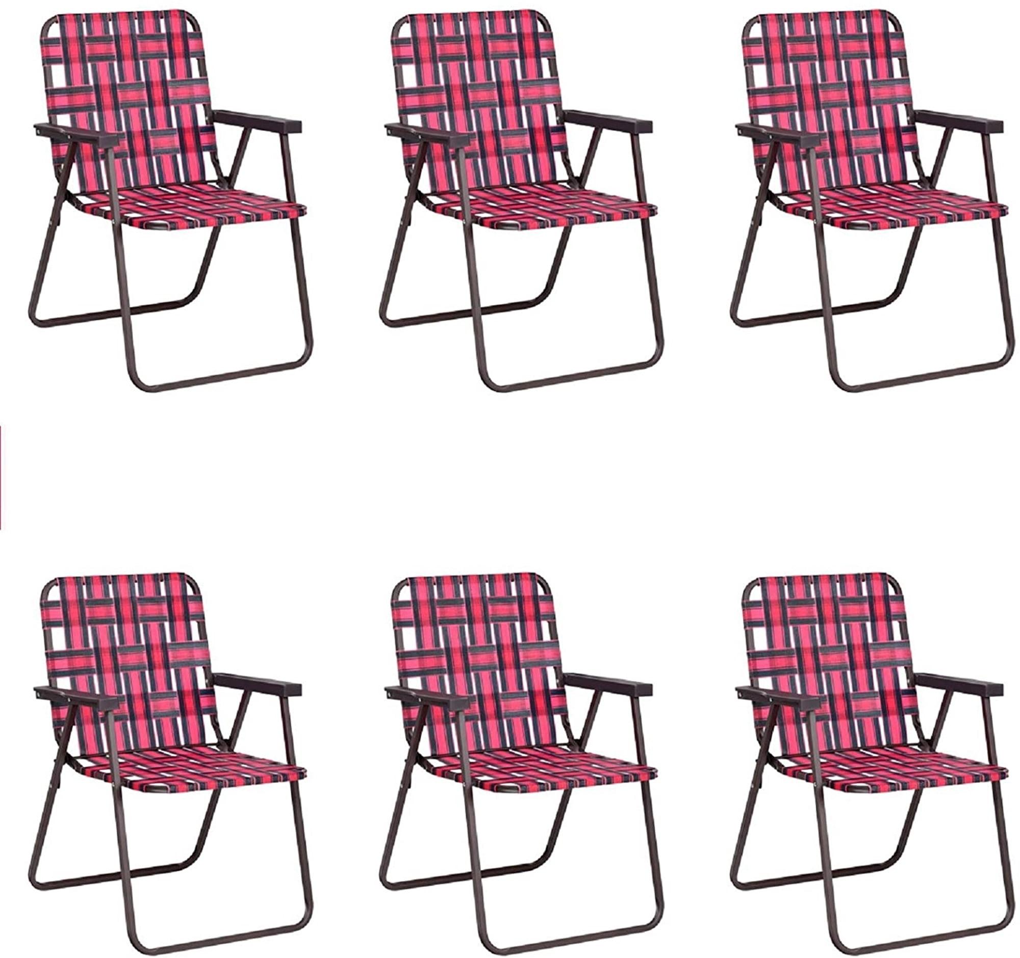 Costway 6pcs Folding Beach Chair Camping Lawn Webbing Chair Lightweight 1 Position Red