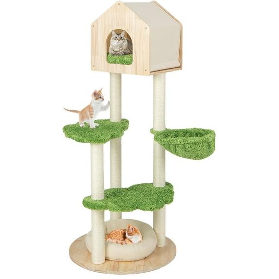 Latitude Run® Latitude Run® Wooden Cat Tree 55'' Tall Cat Climbing Stand W/ Sisal Scratching Posts Green