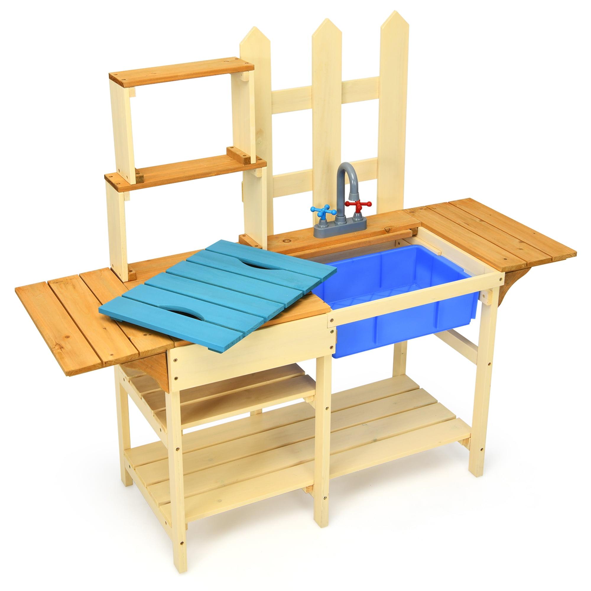 Costway Kid's Wooden Mud Kitchen Pretend Cook Playset Toy For Children