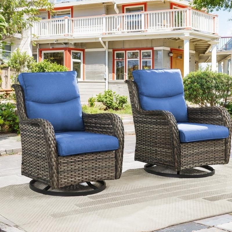 Simle 2 - Person Outdoor Seating Group PE Wicker Swivel Glider Chair With Cushions And Side Table