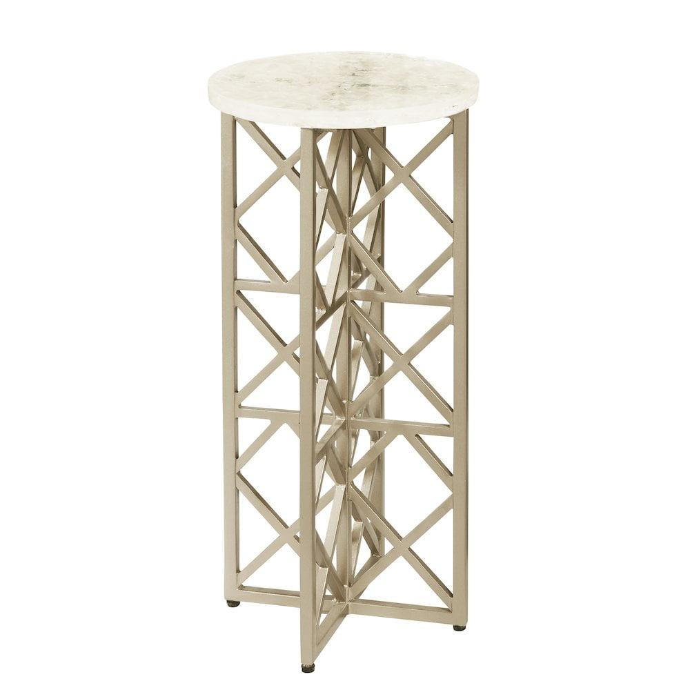 Beige Gypsum Stone-Top Round Drink Table with Metal Base