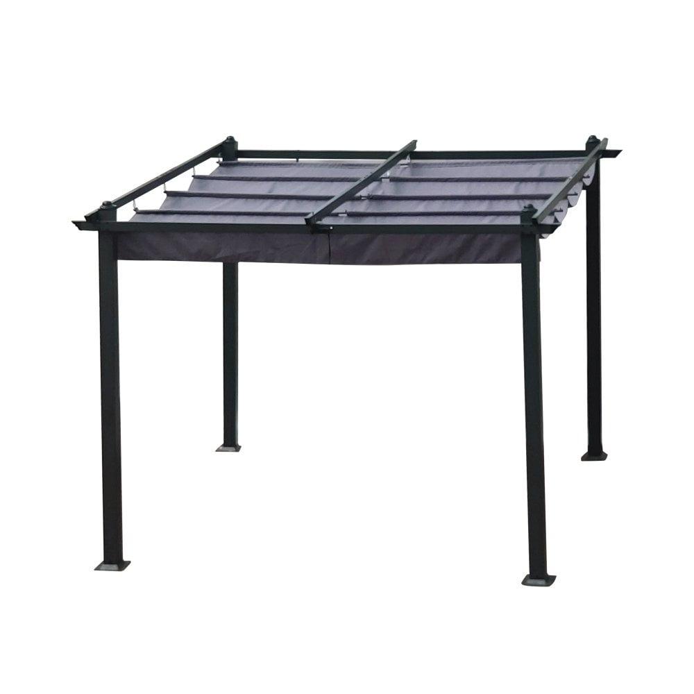 10' x 10' Gray Aluminum Patio Pergola with Retractable Canopy