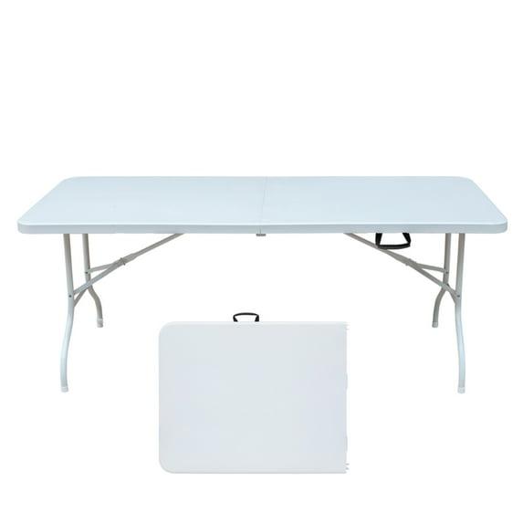 6FT Placstic Folding Camping Table, Indoor Outdoor Heavy Duty Portable Table with Carrying Handle for Dining Picnic Party, Easy to Clean, White