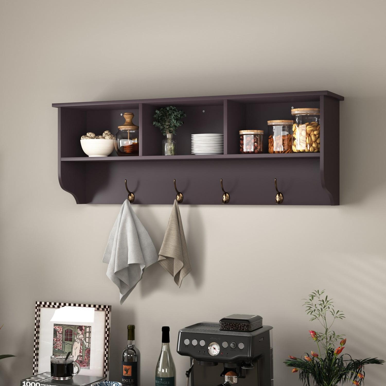 Gzxs Entryway Wood Coat Rack with 4 Hooks Modern Wall Mounted Storage Shelf , Espresso